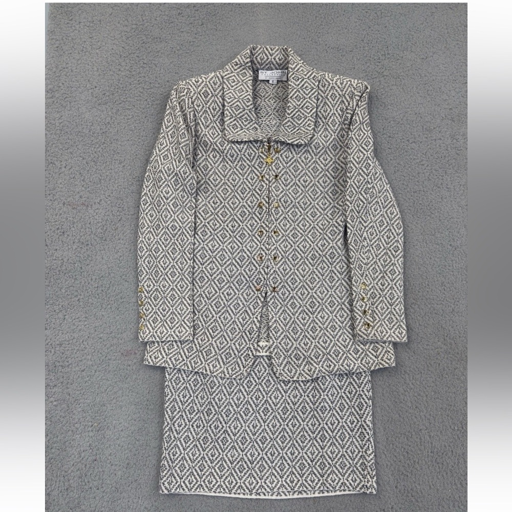 St John Collection By Marie Gray Suit Geometric Santana Knit Skirt-2 Jacket-6
